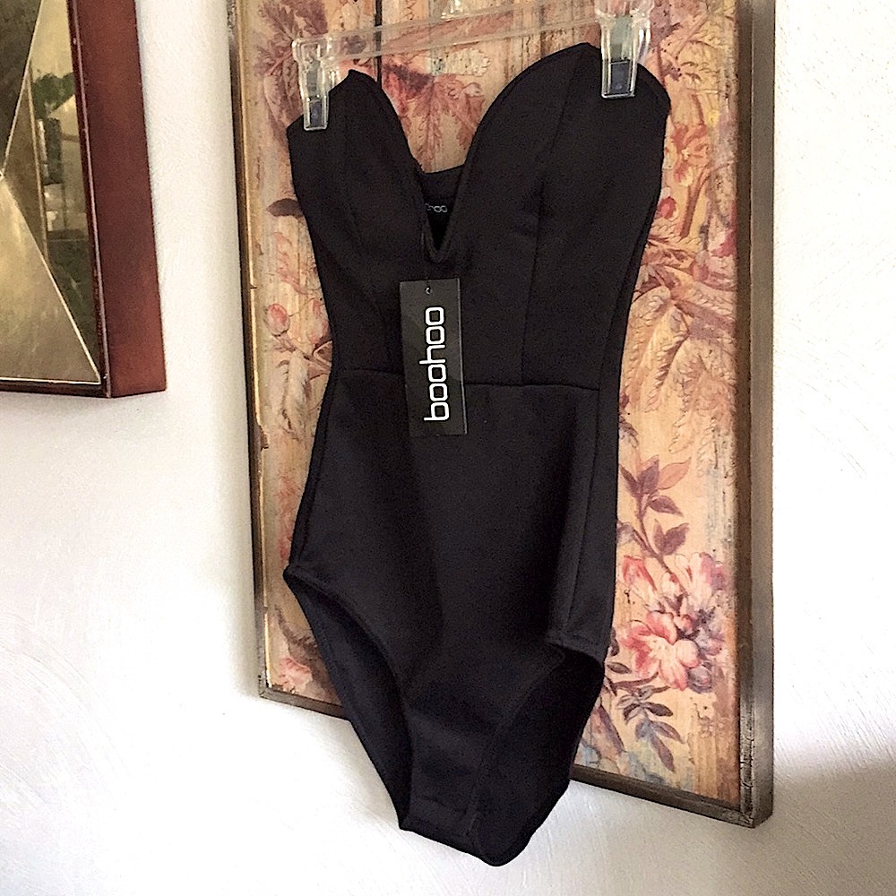 NWT ASOS BOOHOO SEXY BLACK BODYSUIT COSPLAY PLUNGE NECK BODYCON COSTUME 6 US S - Picture 14 of 14